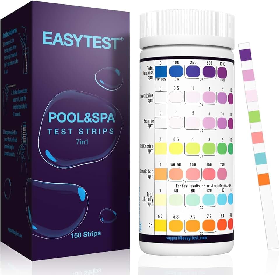 EASYTEST 7-Way Pool Test Strips, 150 Strips Water Test for Hot tub and Spa