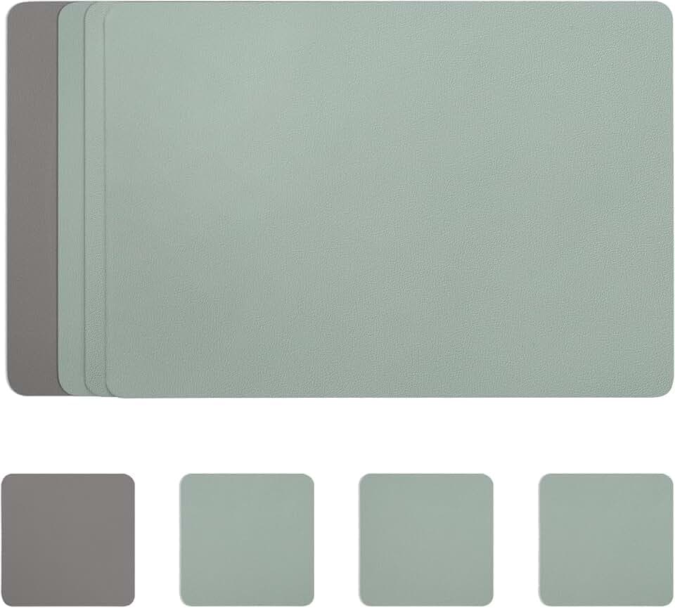 Myir JUN Tischsets abwaschbar doppelseitige Leder Platzsets abwaschbar | 4er Set Tischsets und Untersetzer Platzdeckchen abwaschbar rutschfest umkehrbar Tischsets Lederoptik Untersetzer Teller