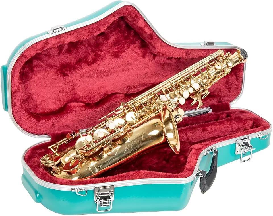 Crossrock ABS Alto Saxophone Case – Contoured Mint Blue Finish, Burgundy Velvet Interior, Accessory Pocket, Security Lock & Detachable Strap