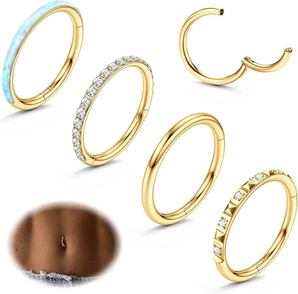 FIBO STEEL 14G Belly Button Rings for Women Surgical Steel 14K Gold Plated