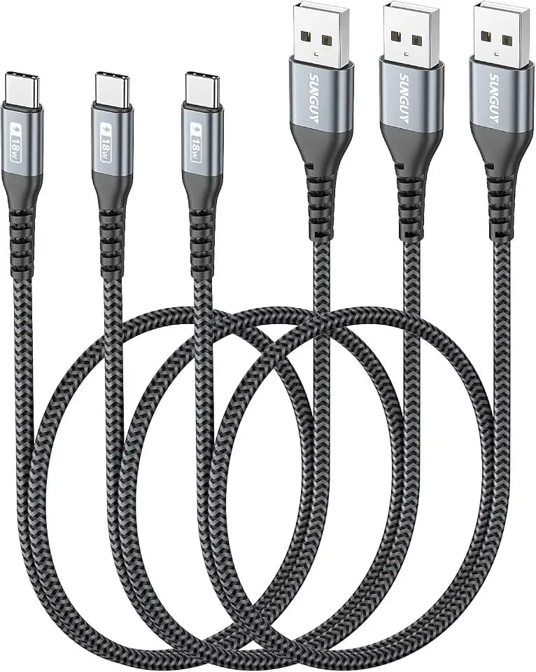 SUNGUY USB C Cable 1.5FT [3Pack] 3A USB to USB C Cable Fast Charging Data Transfer Braided Compatible with iPhone 17/16/15 Series, Samsung Galaxy S25 S24 Ultra, Note10/9, USB C Devices