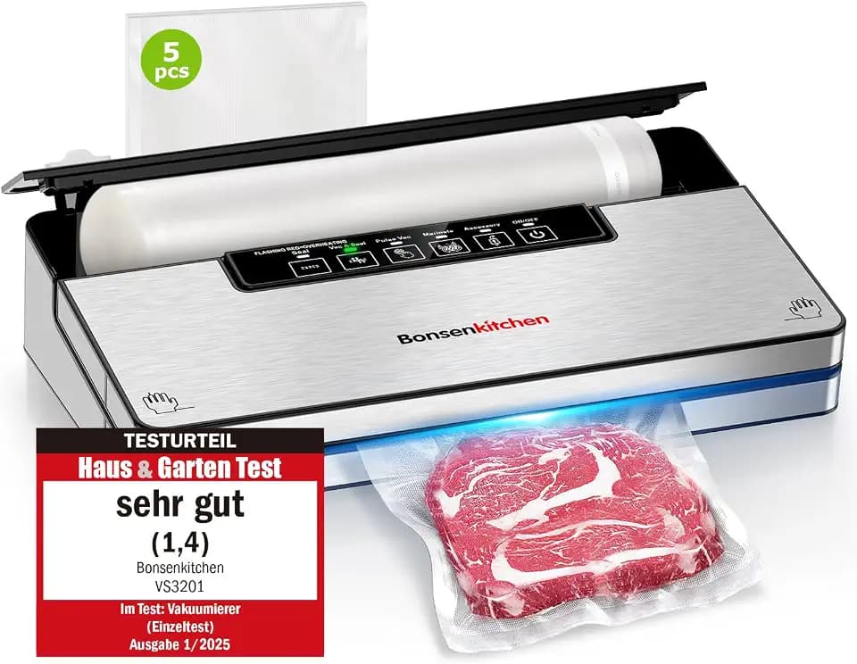 Bonsenkitchen Vakuumierer, 125W Vakuumiergerät mit 5 Modi, 8 L/Min