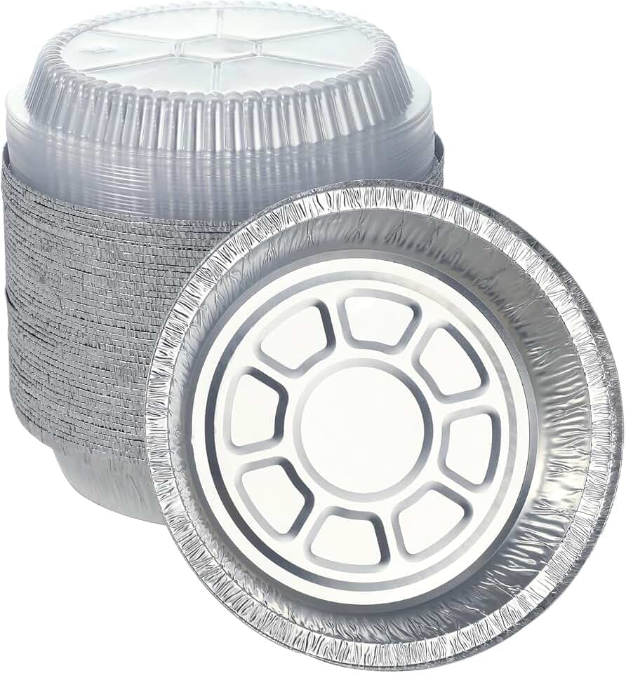 Waytiffer 7”Round 60 Pack Disposable Aluminum Foil Pans with Clear Lids