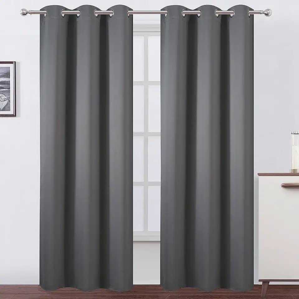 LEMOMO Frost Grey Thermal Blackout Curtains/42 x 95 Inch/Set of 2 Panels Room Darkening Curtains for Bedroom