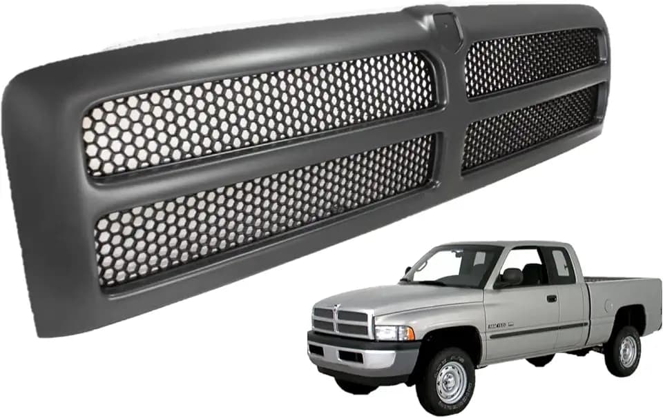 Front Grille Assembly Compatible With Dodge Ram 1500 Grill 1994-2002 / Ram 2500 3500 1994-2001 With Black Frame Shell With Black Honeycomb Mesh Insert (Except Sport Package)