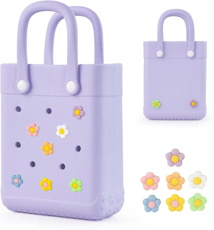 Mini Rubber Tote for Little Girl & Woman,7 Custom Charms