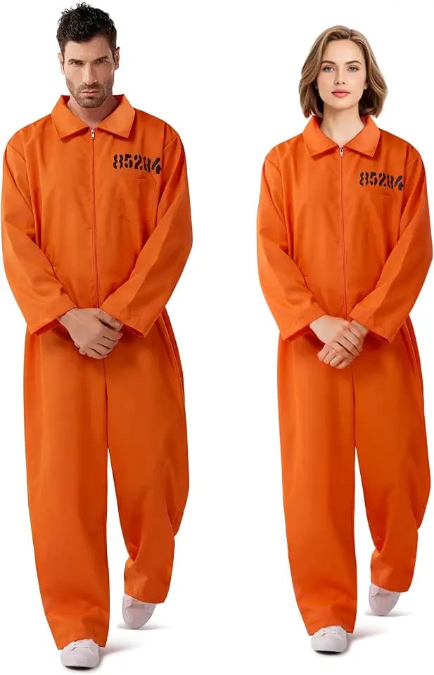 Spooktacular Creations Orange Overall, Herren-Gefangenenkostüm für Halloween-Kostüm für Erwachsene