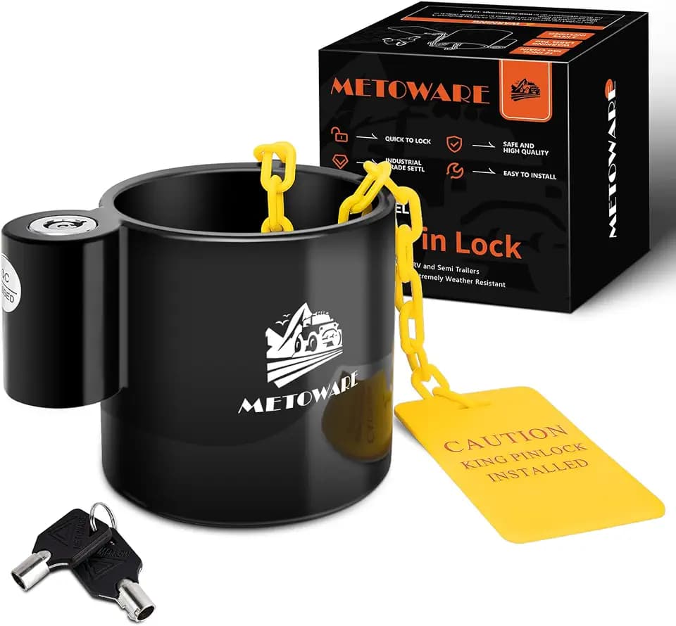 METOWARE 5th Wheel King Pin Lock for RVs & Semi Trailers, Black