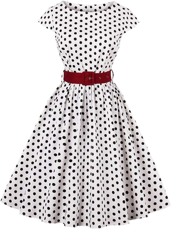 AXOE Damen Vintage Kleid 50er Jahre Baumwolle Gürtel