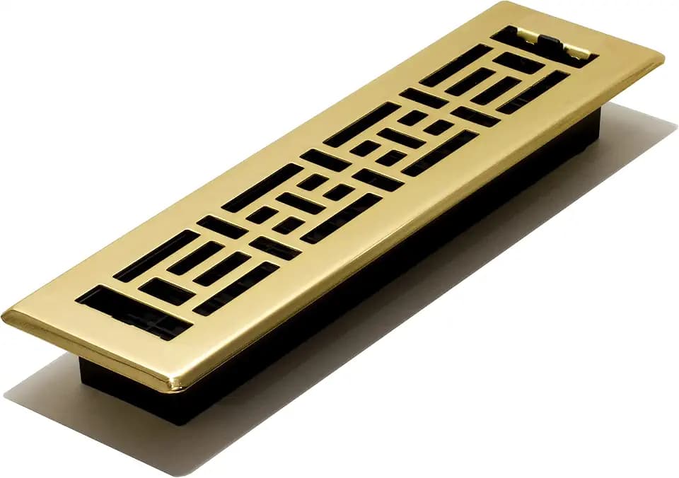 Decor Grates AJH212 2-inch by 12-inch Oriental Floor Register, Polished Brass Finish