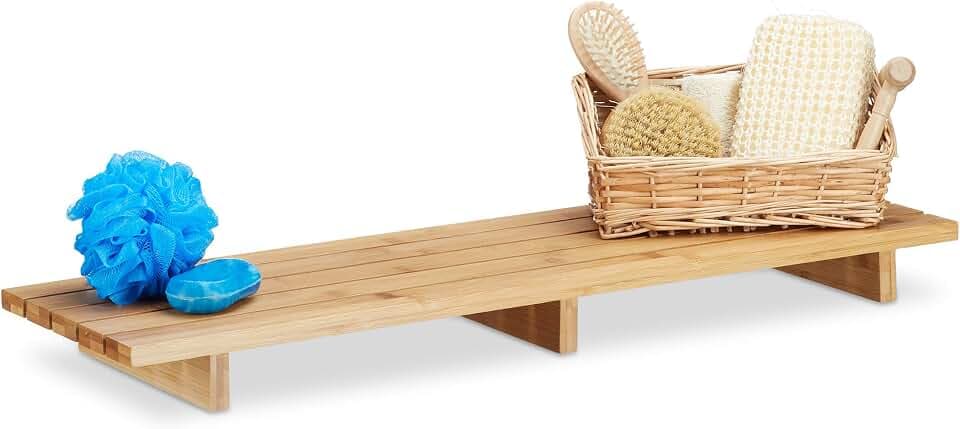 Relaxdays Badewannenablage Bambus, einteiliges Wannenbrett HxBxT: 6 x 70 x 22 cm, Moderne Ablage f. Badezimmer, Natur