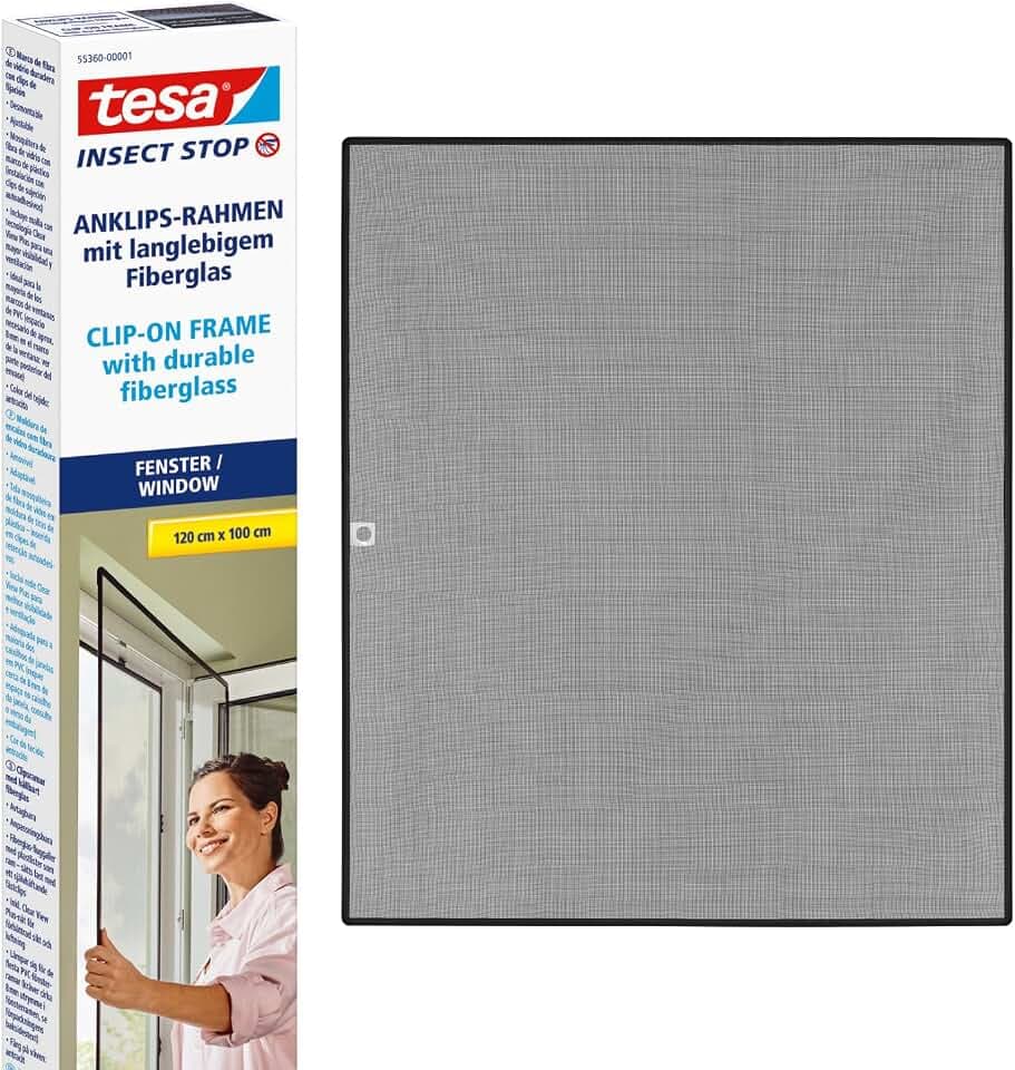 tesa Insect Stop Anklips-Rahmen Fliegengitter - 1,0 x 1,2 m Anthrazit