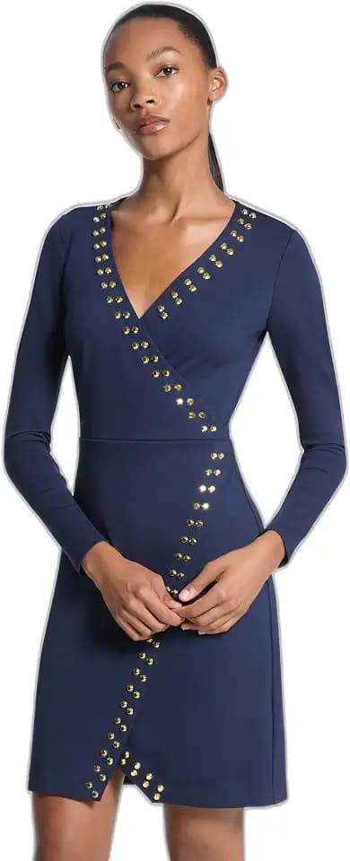 Michael Kors Women's Astor Stud Long Sleeve Wrap Mini Dress