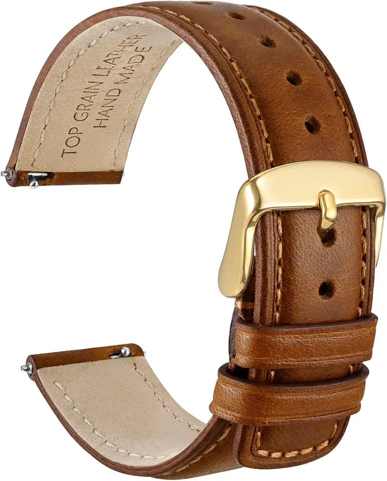 WOCCI Schnellverschluss Uhrenarmband, Distressed Echtes Leder, Edelstahlschließe, Bandbreite 18mm 19mm 20mm 22mm 24mm