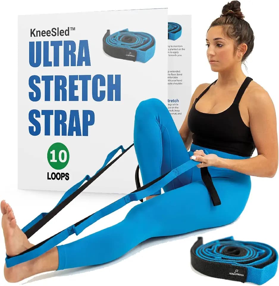 KneeSled Ultra Stretch Strap with 10 Loops, Physical Therapy Strap for Hamstring, Leg & Foot Stretching, Stretch Out Straps for PT, Yoga & Exercise Recovery