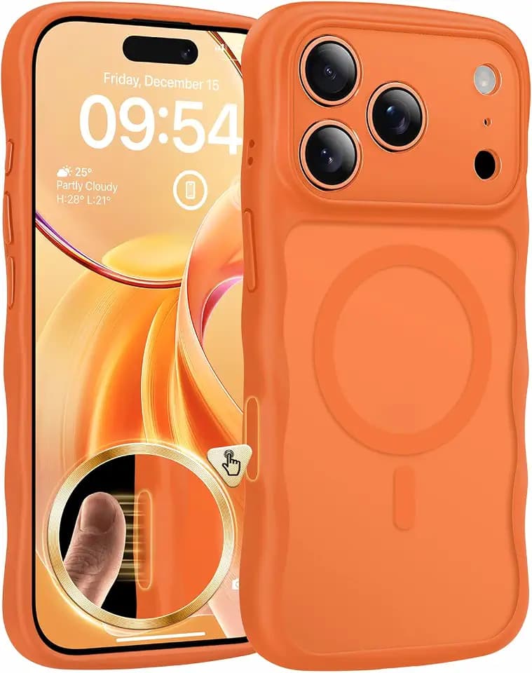 TAURI Magnetic for iPhone 17 Pro Case, Cute Wavy Design Anti-Slip Orange