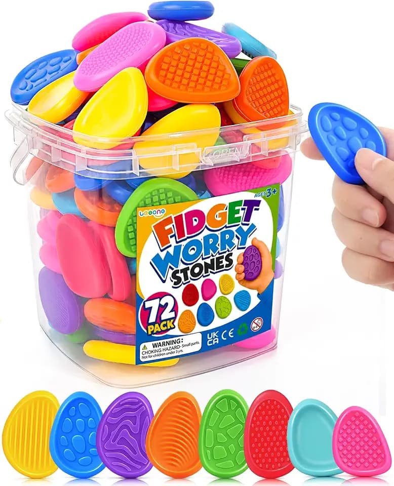 LESONG Fidget Toys Bulk for Kids: 72 Pack Textured Worry Stones