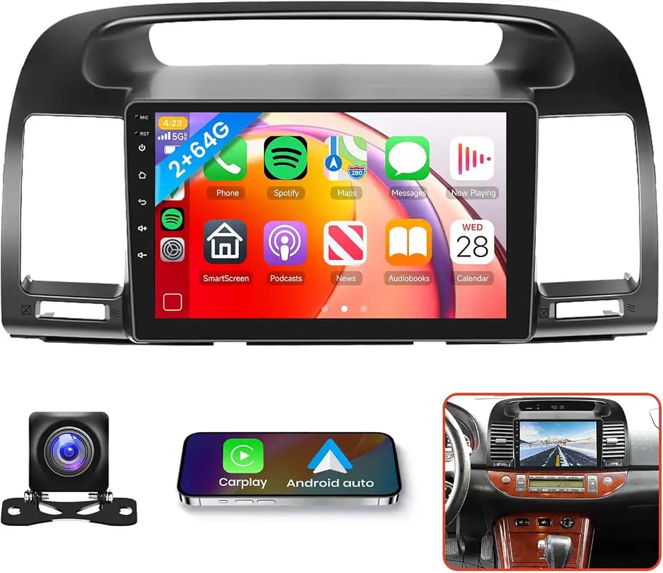 2G+64G Car Radio Stereo for Toyota Camry 2000-2006 with Wireless CarPlay/Android Auto, 9 inch Android 13 Touch Screen/GPS Navigation/WiFi/Bluetooth/Mirror Link/SWC/HD Backup Camera