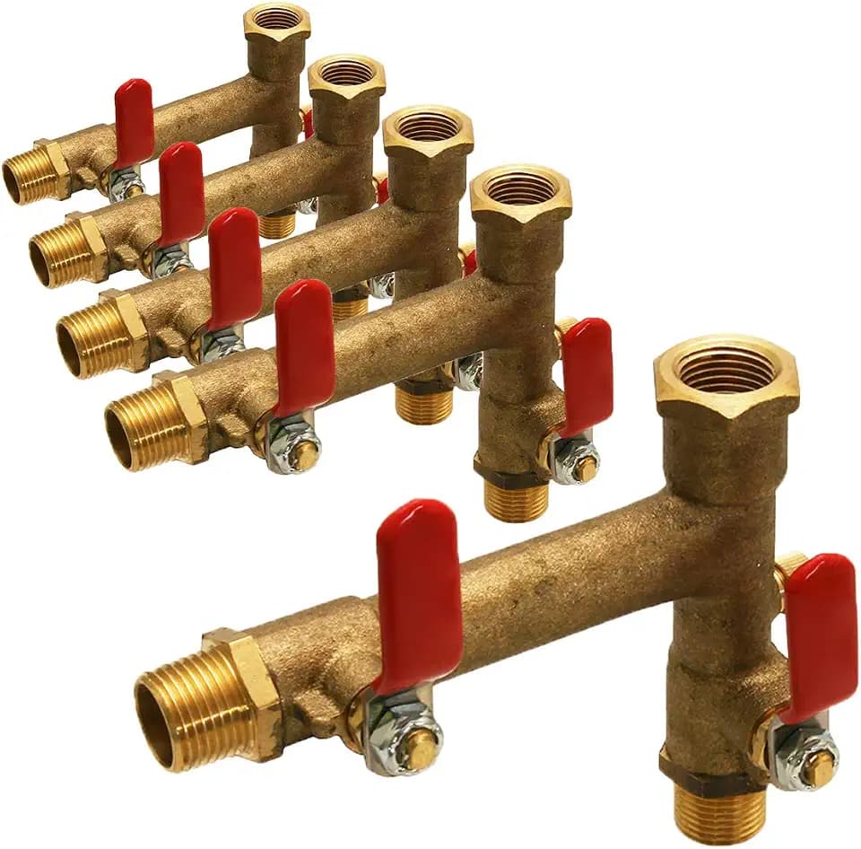 Midline valve S3565-5 Double Shutoff Expansion Tank Isolator Valve, with Drain, Heating System Shutoff, Brass, 1/2 in. MIP x FIP (5 Pack)