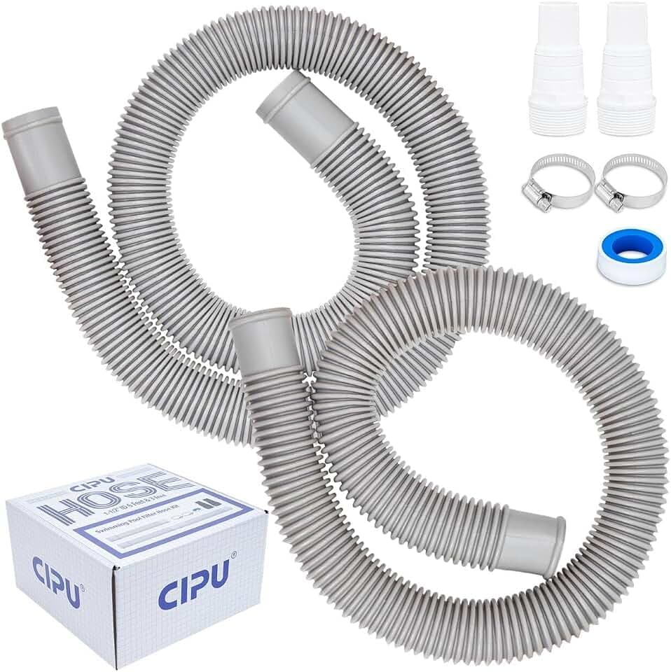 CIPU Pool Hose Kit 1-1/2 Inch, Above Ground Pool Filter Hose Replacement Set with 6 ft & 3 ft Hoses, 2 White Adapters, 2 Clamps and PTFE Tape for Sand Filter Pool Pump
