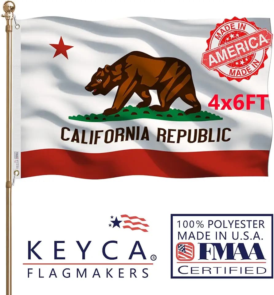 California Republic State Flag 4x6 FT Made in The USA-Heavy Duty Vibrant Colors Double Sided Cali CA Flag with 2 Brass Grommets for Home/Company/Indoor Outdoor Decoration