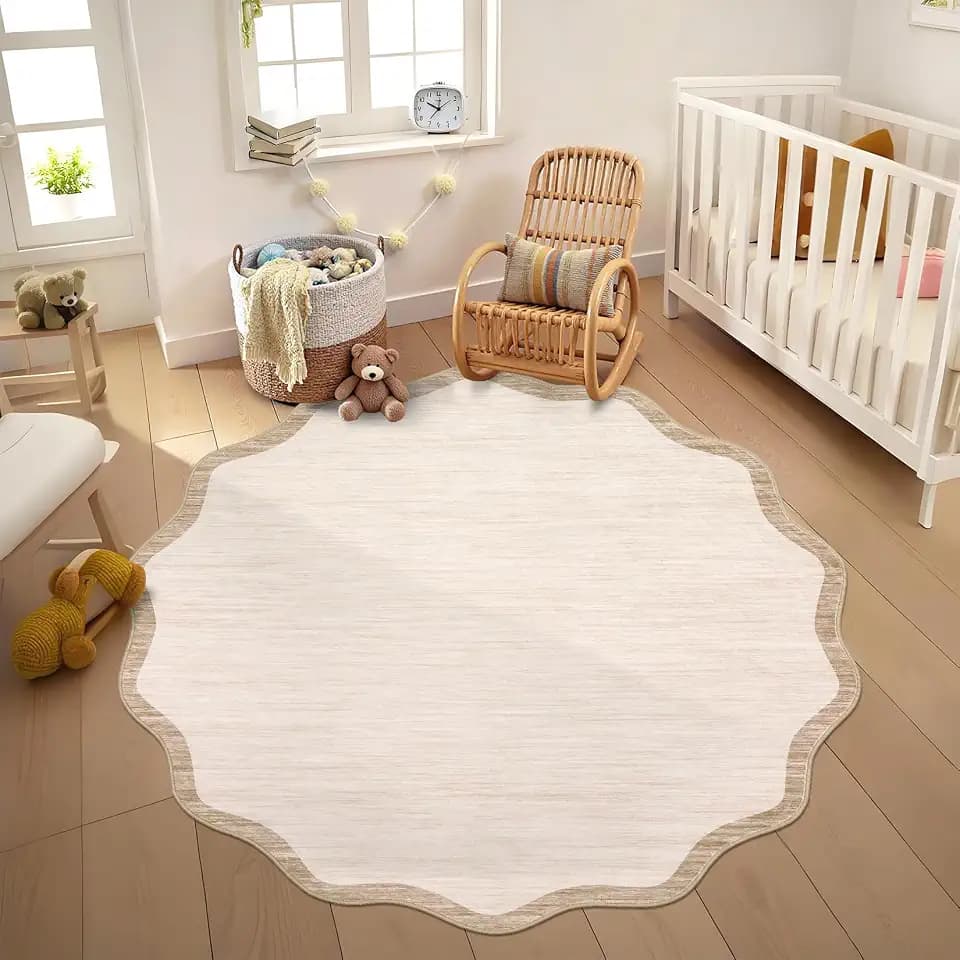 GarveeHome Scalloped Round Rugs 5Ft Washable Area Rug for Playroom
