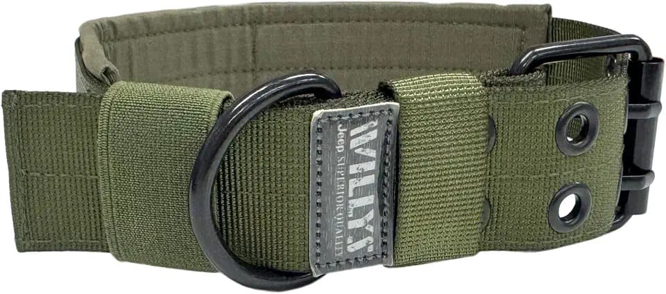 Jeep Willy’s Edition Adjustable Dog Collar (Rugged Green) Durable Canvas Material - Heavy-Duty Collar Design - Includes Metal D-Ring (Large)