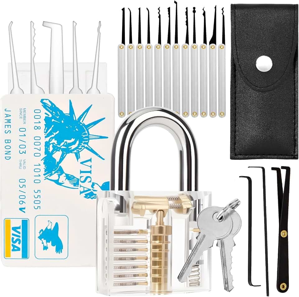 LURICO 20 Stück Lockpicking Set, Dietrich-Set mit Transparenten Übungsschlössern und Schlüssel, Kreditkartengroßes Türöffnungswerkzeug, Lock Pick für Anfänger und Profis Schlosser