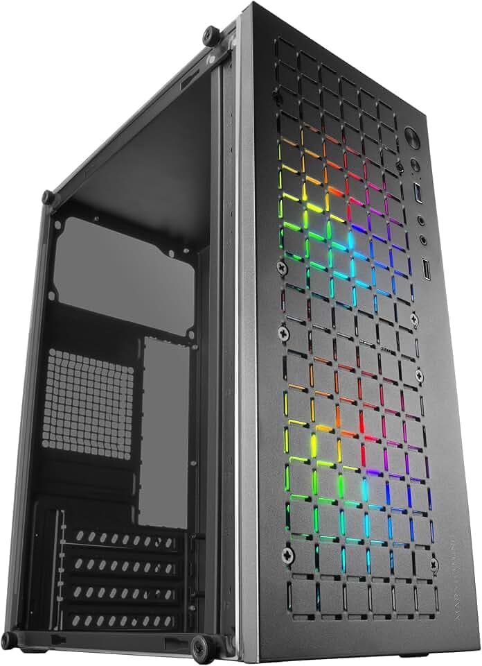 Mars Gaming MC-CORE, Ultrakompaktes MicroATX Gaming-Gehäuse, Frontdesign Metal-Mesh, 2X FRGB 120mm Lüfter, Seitliches Vollfenster, Mini-Tower PC mit USB 3.0, Schwarz