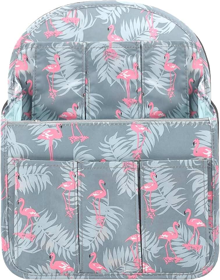 Surblue Backpack Organizer Insert Liner Hanging Travel Rucksack Purse and Handbag Insert Pocket, High-capacity Divider Foldable Nylon Shoulder Bag Organizer for Men and Women, (Flamingo, L)