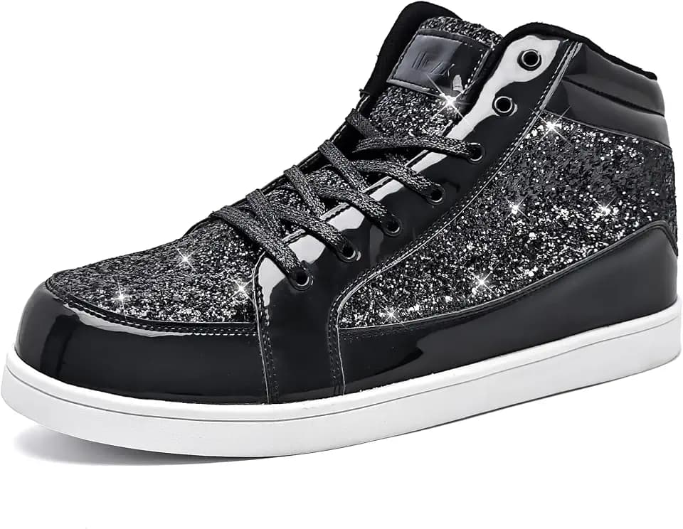 IGxx Glitter Gold Shoes Men Disco Sparkly High Top Sequin Sneakers