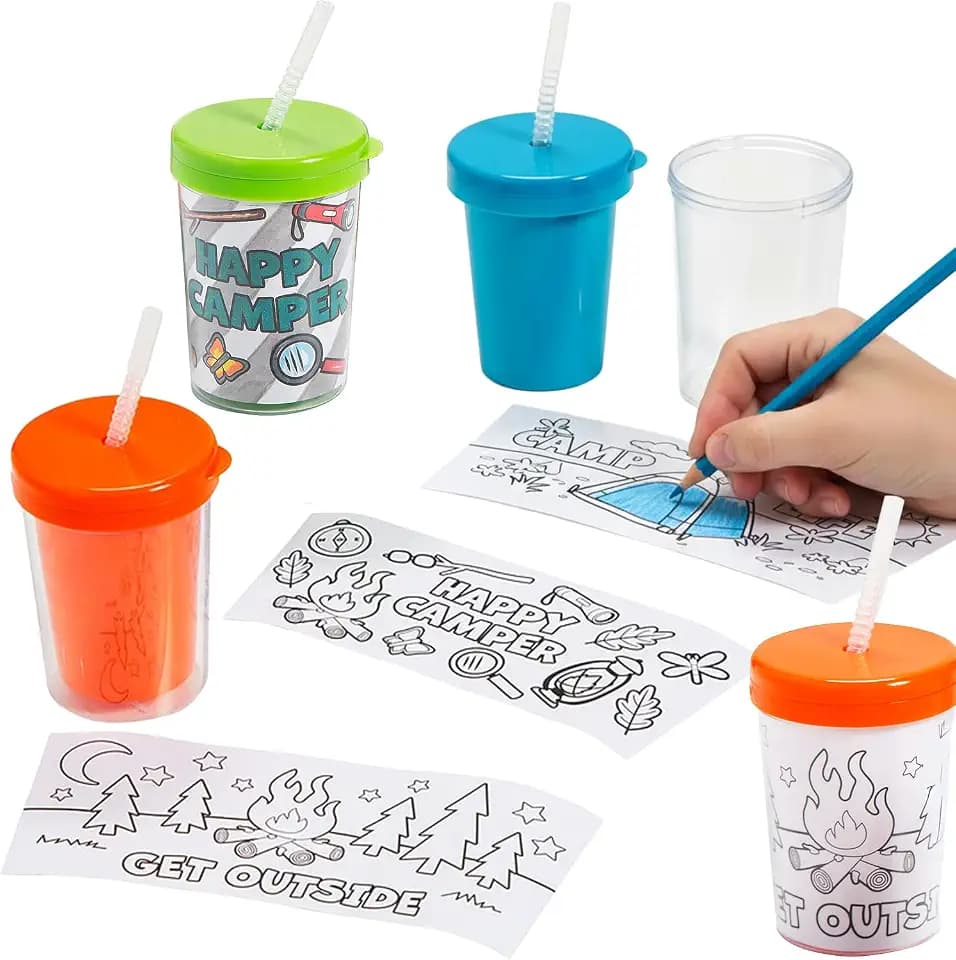 Fun Express Color Your Own Camp Cups, 3 3/4", 6 oz, 12 Pieces