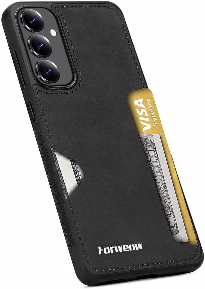 for Samsung Galaxy S25 Case with Card Slot, Leather Back Shockproof Protection Cover, Ultra-Thin Wallet Phone Case, for Samsung S25 5G Card Slot Case with Card Holder (Black)