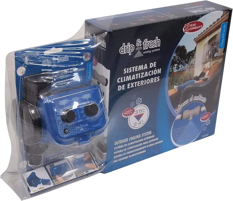 Drip&Fresh C5121 C5121-Komplett-Set für Terrassen und Terrassen Inklusive analoger Programmierer für Sekunde und 8 Zerstäuber, blau