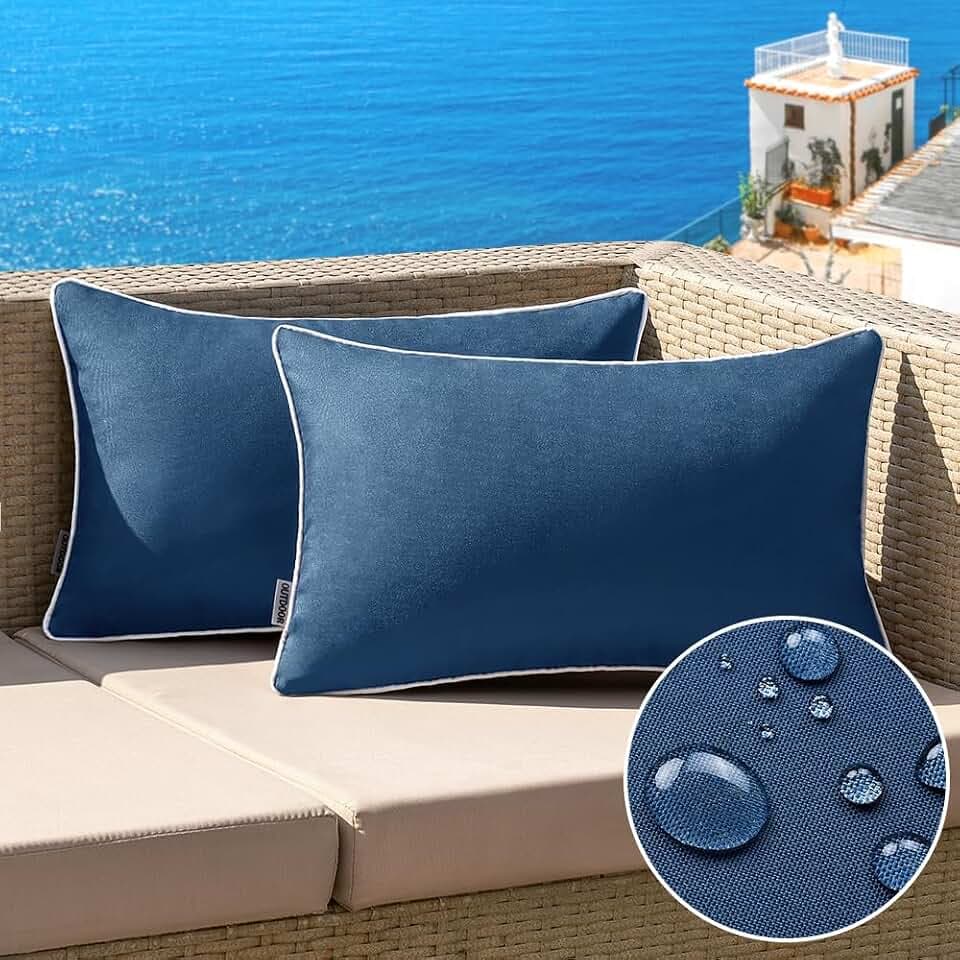 MIULEE Outdoor Waterproof Pillow Covers 12x20 Navy Blue Pack of 2