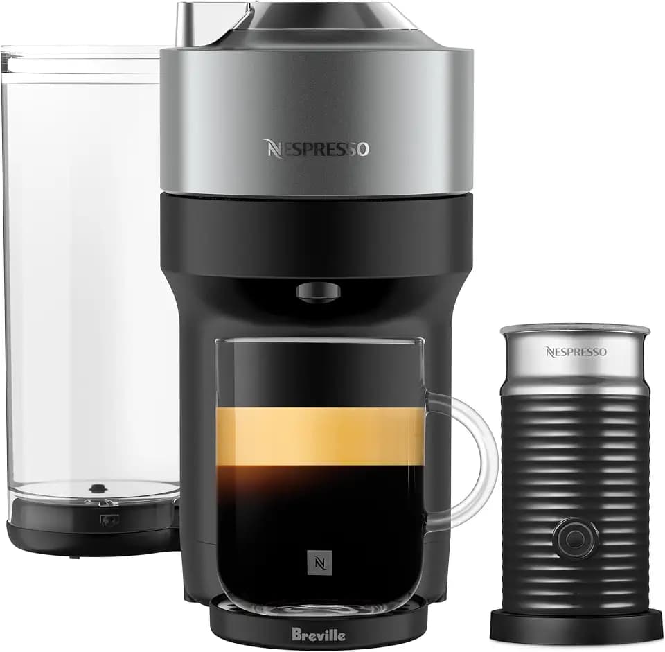 Nespresso Vertuo Pop+ Deluxe Coffee Machine with Milk Frother, Titan Silver