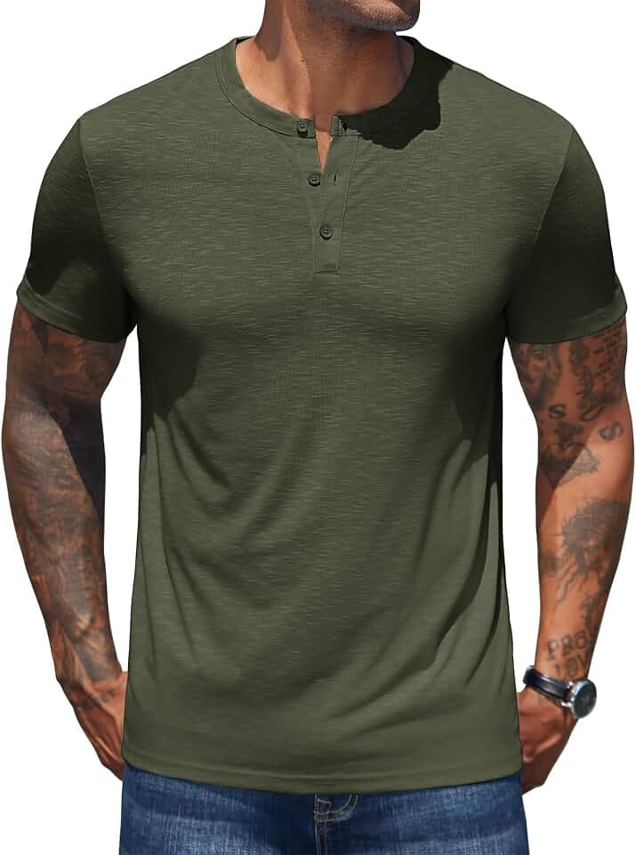 COOFANDY T-Shirt Herren Henley Shirt Kurzarm Sommer Stretch Einfarbig Basic Tee Shirt