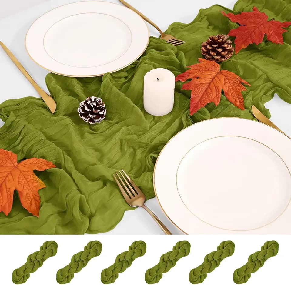 Pesonlook 6 Pack Olive Green Cheesecloth Table Runner,17.7×108 Inch