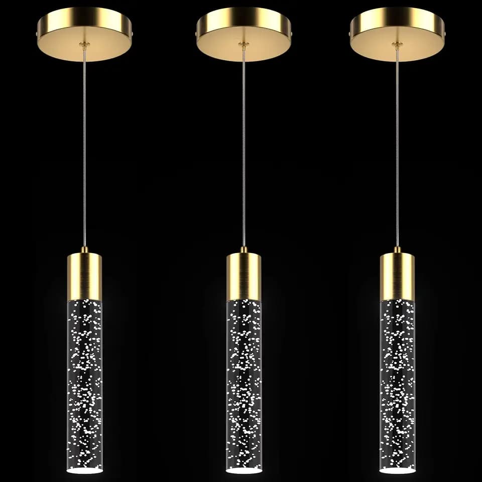 Pendant Lights Kitchen Island, 6500K Modern Kitchen Island Lights Brushed Gold, 3 Pack Ceiling Lighting Fixtures with Crystal Bubble, Integrated LED Hanging Light for Dining Room Restaurant