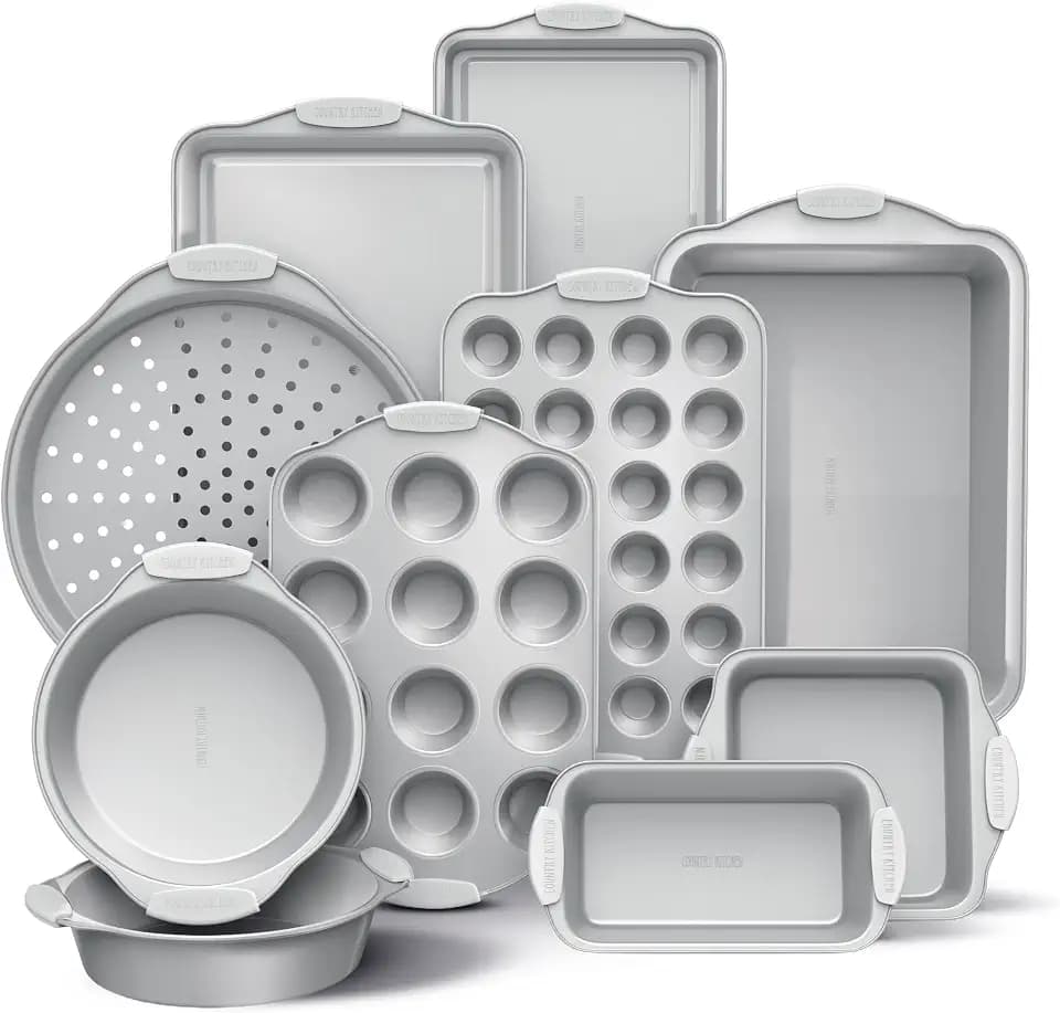 Country Kitchen Nonstick Stackable Bakeware Set - Heavy Duty, Durable, Easy Release Baking Set, Silver, 10 Pcs