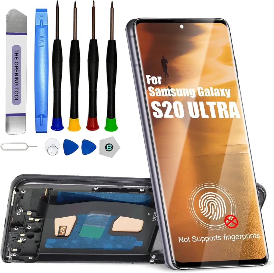 for Samsung Galaxy S20 Ultra 5G Screen Replacement G988B G988U LCD Digitizer Touch Assembly Black with Frame(No Fingerprint)[US Version]