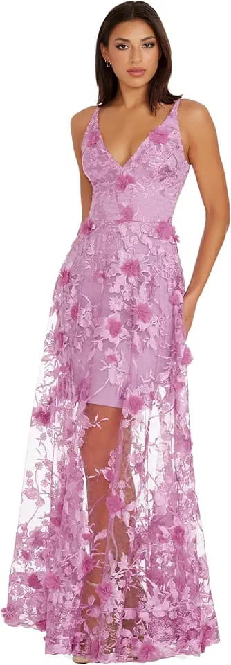 Dress the Population Women's Sidney Sleeveless Plunge Neckline Fit and Flare Maxi Dress