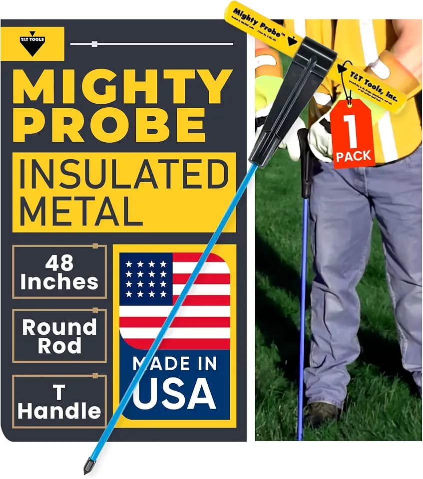 T&T Tools 48-Inch Mighty Probe Metal Soil Probe – 3/8" Round Rod - 1 Pack