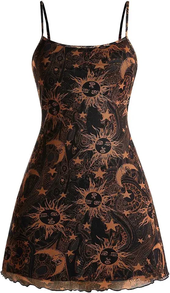 Milumia Women‘s Summer Mini Dress 90s Boho A Line Mesh Short Dresses