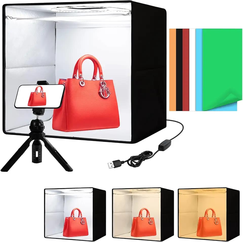 Light Box with Tripod, 12/16/20/24/32 Inch Lightbox with CRI>95 120 White Warm LED Light Beads. Portable Photo Light Box with 6 Colors PVC Backdrops. Dimmable Shooting Tent Kit for Studio Photography