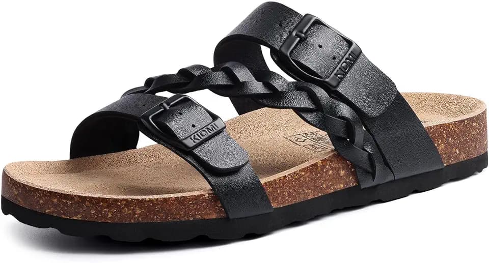 KIDMI Braided Cork Footbed Sandals for Women Slides with Arch Support