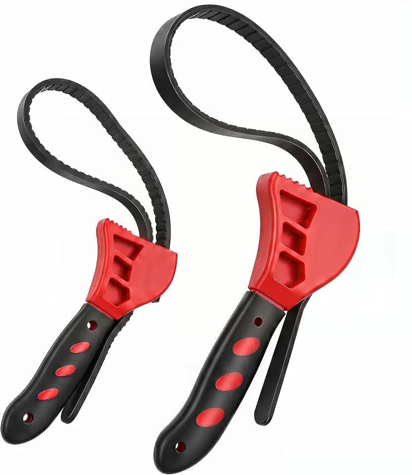 2-Pack Rubber Strap Wrench Set – 4" & 6" Adjustable with TOOTHED GRIP – Oil Filter Wrench, Jar Opener, Plumbing Tool for Sink, Shower Head, Water Filter（red）