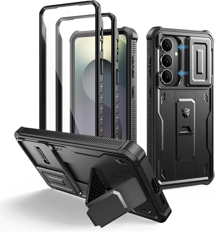 Dexnor for Samsung Galaxy S26+ Plus Case with Upgraded Slide Camera Cover & 2 Front Frames & Built-in Screen Protector & Kickstand, Heavy-Duty Rugged Case Full-Body Protective Cover(2026),Black