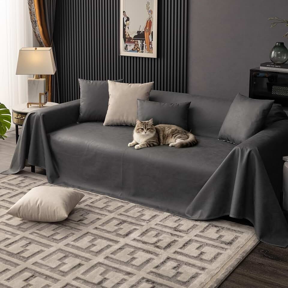 Sofa Schutzdecke, Sofabezug Wasserdicht, wasserdichte Möbel Abdeckung Schutz Vor Verschütten, Katzenhaaren Und Hundekrallen, Antirutsch Sofa Protector Sofaüberwurf 210 * 90cm-Grau