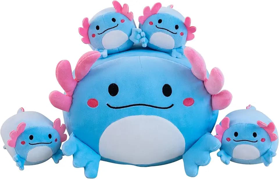 Gudisi Axolotl Plush, 16" Cute Axolotl Stuffed Animals Mommy with 4 Baby Plushies in Tummy,Soft Jumbo Axolotl Plush Christmas and Birthday Gifts for Girls Boys